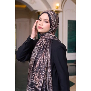 Desenli Vual Şal Zeytin Yeşili Vual Ipek Şal -  9802-12