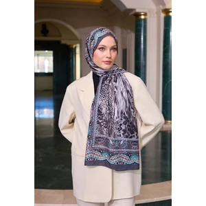 Desenli Vual Şal Zeytin Yeşili Vual Ipek Şal -  9802-12