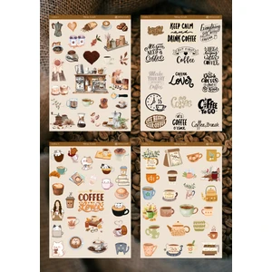 Miray Craft 4'LÜ KAHVE TEMALI 12*17 CM STİCKER SETİ/DEFTER, AJANDA, PLANLAYICI, BULLET JOURNAL, SCRAPBOOK İÇİN