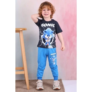 Yağmur Giyim Pjkke Sonic Desenli Mavi Eşofmanlı Erkek Çocuk Kısa Kol Takım 3-10 Yaş 7467-M