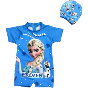 Arya Nisa Kids Kız Çocuk Elsa Karakterli Tulum Mayo ve Bone Takım