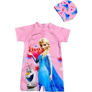 Arya Nisa Kids Kız Çocuk Elsa Karakterli Tulum Mayo ve Bone Takım