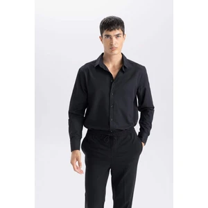 Okula Dönüş Modern Fit Polo Yaka Dokulu Uzun Kollu Gömlek E0475AX24AU