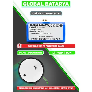 Global Batarya Fakir Robert II Rs 720 Uyumlu Akıllı Robot Süpürge Bataryası 14.4V 2400mAh Li-ion Pil (Orijinal Kapasite)