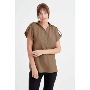 Kol Detaylı Viskon Keten Gömlek