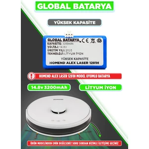 Global Batarya Homend Alex Laser 1281H Uyumlu Akıllı Robot Süpürge Bataryası 14.4V 3200mAh Li-Ion Pil (Yüksek Kapasite)