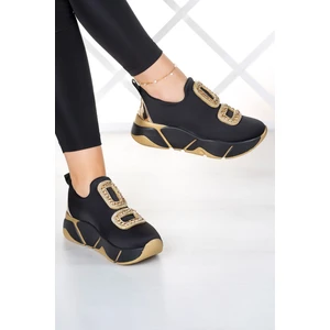 Almendra Altın Streç Taşlı Sneaker