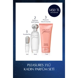 Estee Lauder Pleasures Kadın Parfüm Seti- Seyahat Boy 4ml, Orijinal Boy 50ml, Vücut Losyonu 75ml