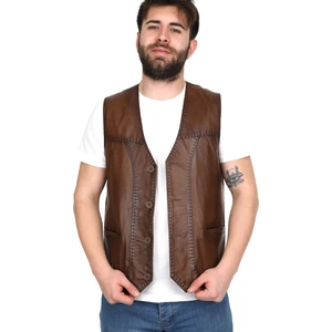 %100 Hakiki Kuzu Derisi Karartmalı Taba Erkek Yelek