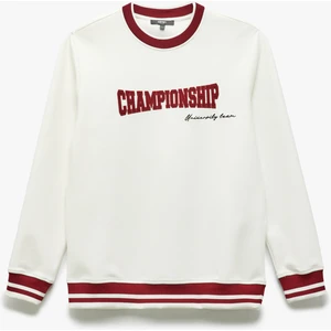 Bisiklet Yaka Pamuk Karışımlı Şerit Detaylı Slogan Baskılı Sweatshirt
