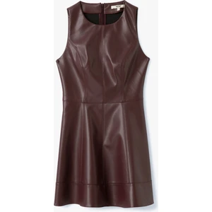 Bisiklet Yaka Kolsuz Suni Deri Mini Elbise