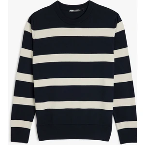 Uzun Kollu Pamuk Karışımlı Bisiklet Yaka Çizgili Triko Kazak