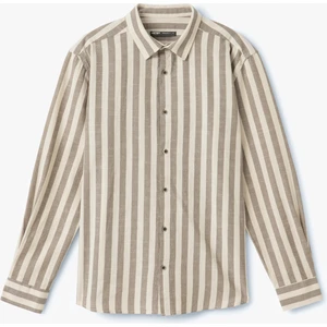 Düğmeli Pamuklu Klasik Uzun Kollu Çizgili Gömlek