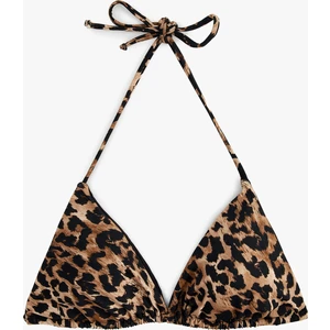 Astarlı Leopar Desenli Boyundan Bağlamalı Üçgen Bikini Üstü