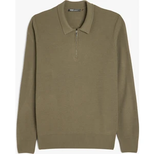 Uzun Kollu Polo Yaka Yarım Fermuarlı Triko Kazak