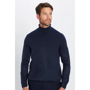 Erkek Slim Fit Dar Kesim Yumuşak Dokulu Tüylenmeyen Lacivert Tam Balıkçı Yaka Triko Kazak