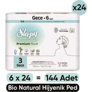 Bio Natural Premium Plus Hijyenik Ped Gece 6X24 Ped (144 Adet)