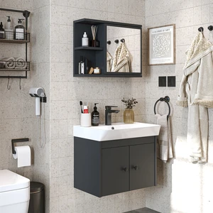 Lavabolu Mat Suntalam 60 cm Banyo Dolabı + Aynalı Üst Dolabı