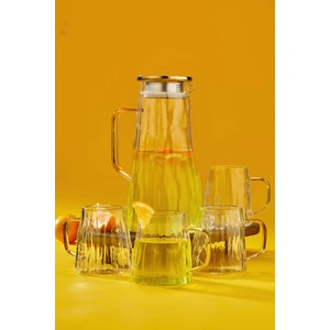 2 Litre Altın Kapaklı Borosilikat Cam Sürahi ve 4 Bardaklı Set - Şık ve Kullanışlı