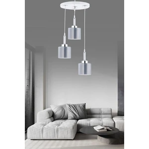 ŞL Şef Light Sarkıt Tepsi Beyaz 3'lü Çift Cam Füme Camlı Avize