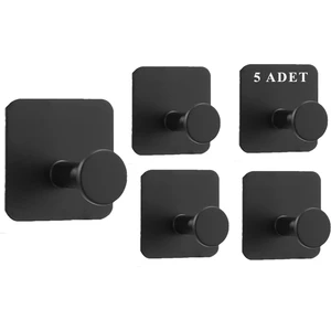 Kendinden Yapışkanlı Askılık Mat Siyah 07 Pakette 5 Adet