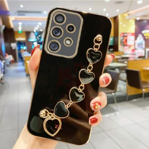 Xiaomi Redmi Note 10 Pro Uyumlu Kılıf Parlak Gold Kalp Desenli Askılı Bilezik Kamera Korumalı