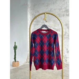 Bısou Baklava Desenli Bordo Kazak