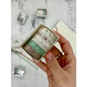 Kahverengi ve Yeşil Tonları Geometrik Desenli Retro 5’li Washi Bant Set/washi Tape/bullet Journal/strapbook/defter Süsleme