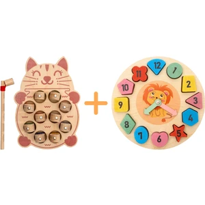 Montessori 3 Boyutlu Ahşap  Balık Tutma Oyunu + Montessori Renkli Ahşap Bultak Saat