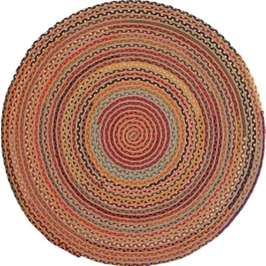 Milda 120 Multi Jüt Hasırlı El Örgüsü Çift Taraflı Kilim Renkli Yuvarlak Jüt Halı