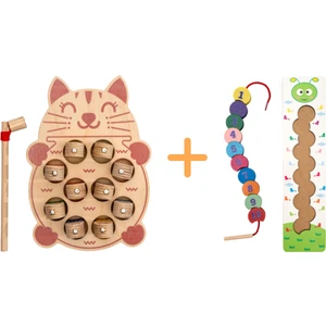 Montessori 3 Boyutlu Ahşap  Balık Tutma Oyunu + Montessori Ahşap Tırtıl Ipe Dizme Oyunu