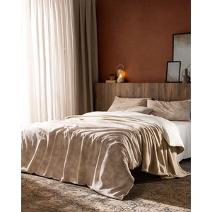 Viena Pamuklu Tek Kişilik Battaniye Seti - Bej