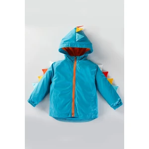 Dinazor Desenli Uzun Kol Fermuarlı Astarlı Kapşonlu Erkek Çocuk Yağmurluk Erkek Bebek Yağmurluk Mont