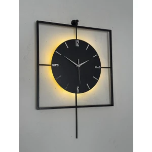 Işıklı Metal Duvar Saati - 46-60 Cm,  Ahşap Saatli Tasarım