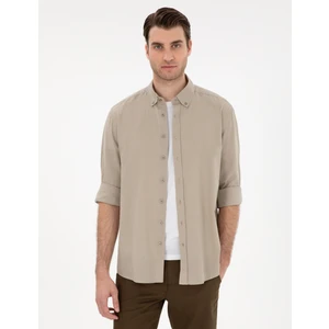 Pierre Cardin Erkek Haki Keten Karışımlı Regular Fit Uzun Kollu Gömlek 50303388-VR027