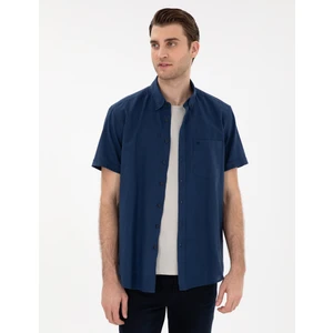 Pierre Cardin Erkek Lacivert Keten Karışımlı Regular Fit Kısa Kollu Gömlek 50303418-VR033