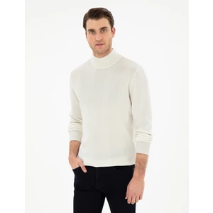 Pierre Cardin Erkek Ekru Slim Fit Yarım Balıkçı Triko Kazak 50300498-VR019