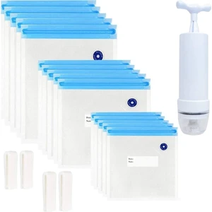 Sous Vide Poşetleri 20'li Paket Tekrar Kullanılabilir Elektrikli Vakumlu Gıda Saklama Kabı 1 El Pompası, 3 Boyutlu Mühürlü Poşet, 4 Klipsli Mühürlü Pişirici (Yurt Dışından)