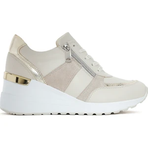 Kadın Bej Dolgu Topuklu Yandan Fermuarlı Deri Sneaker 25SFD370314