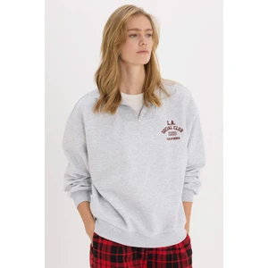 Coool Oversize Geniş Kalıp Fermuarlı Dik Yaka Baskılı Kalın Sweatshirt E9281AX25SP