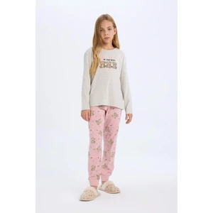 Kız Çocuk Pijama Takımı Ayıcık Baskılı Uzun Kollu Üst Beli Lastikli Uzun Alt D6320A8NS
