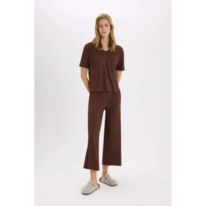 Pijama Takımı Fitilli Kaşkorse Kısa Kollu Üst Esnek Belli Kapri Boy Alt-Fall in Love E0865AX25SP