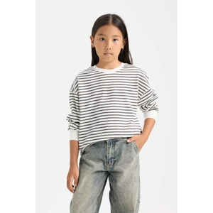 Kız Çocuk Relax Fit Bisiklet Yaka Çizgili Sweatshirt D6503A8NS