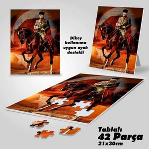 Asil Hobi Atın Üzerinde Atatürk -Ay Yıldız -Yapboz - Ayak Destekli Çerçeveli 42 Parça Puzzle