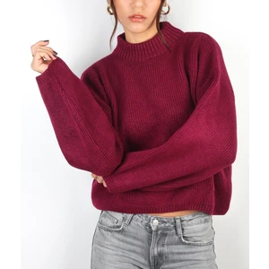 Kadın Bordo Crop Yumuşak Oversize Kazak