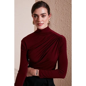 Streç Büzgü Detaylı Slim Fit Dik Yaka Bluz Bayan Bluz 669925