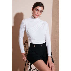 Streç Büzgü Detaylı Slim Fit Dik Yaka Bluz Bayan Bluz 669925