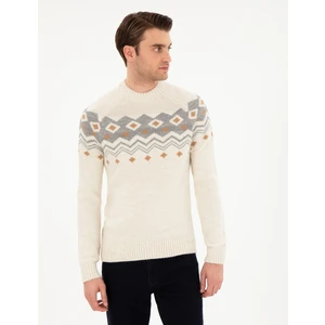 Pierre Cardin Erkek Ekru Slim Fit Yarım Balıkçı Yaka Triko Kazak 50296448-VR019