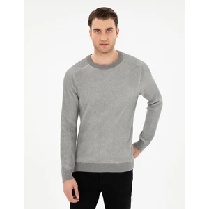 Pierre Cardin Erkek Açık Gri Melanj Slim Fit Bisiklet Yaka Triko Kazak 50297117-VR091