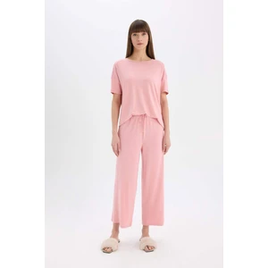 Pijama Takımı Kısa Kollu Üst Beli Lastikli Geniş Paça Alt-Fall in Love D8454AX25SP
